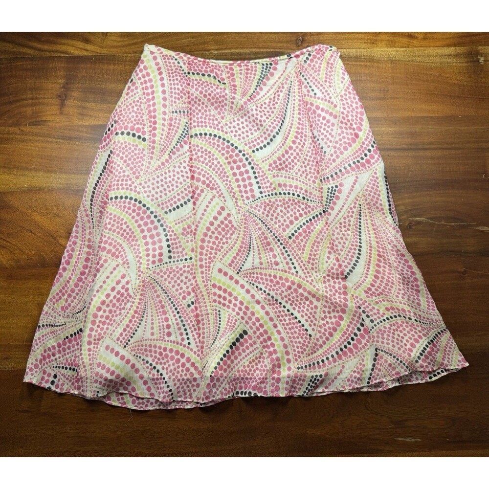 Vintage Talbots Pure Silk Skirt 10 Pink Geometric Dot Print A-Line Y2K Boho